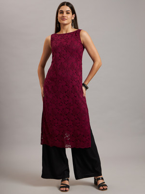 Ojjasvi Women Embroidered Straight Kurta(Maroon)
