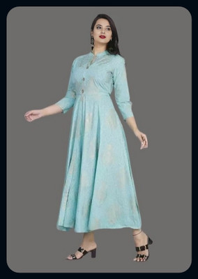 RACHNA FASHION Women Printed Flared Kurta(Blue)