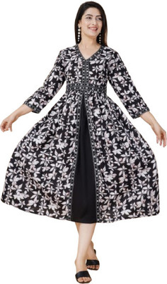 Lakhdatar Fashion Women Floral Print Ethnic Dress Kurta(Black)
