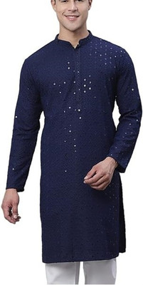 Qtsy Men Self Design Ethnic Dress Kurta(Dark Blue)