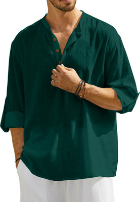 ZIRPIX Men Solid Straight Kurta(Green)
