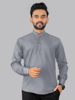 StoneHeart Men Solid Straight Kurta(Grey)