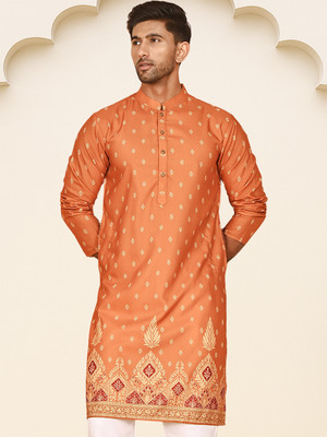 Jompers Men Printed Straight Kurta(Orange)