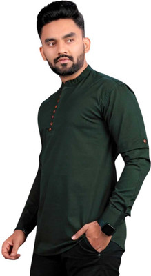 KR24ENTERPRISE Men Solid Straight Kurta(Green)