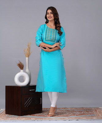 WELCOMEKURTIS Women Embroidered Straight Kurta(Pink)