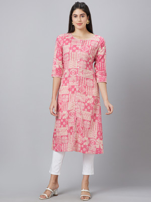 Globus Women Geometric Print A-line Kurta(Pink)