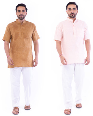 DESHBANDHU DBK Men Solid Straight Kurta(Beige, Pink)