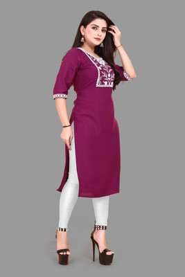 WOMENSILK Women Embroidered A-line Kurta(Purple)