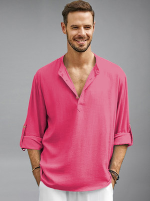 Navkanj Men Solid Straight Kurta(Pink)