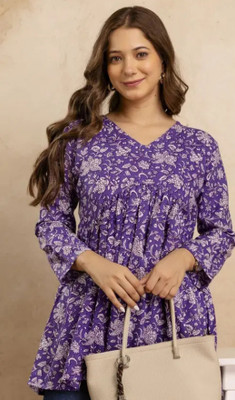 CCICACO Casual Floral Print Women Purple Top