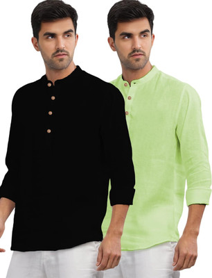 VIMASUTI Men Solid Straight Kurta(Green)