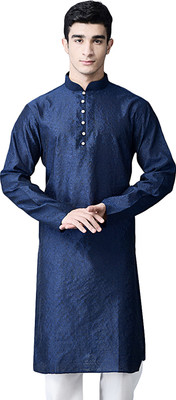 SG LEMAN Men Self Design Straight Kurta(Dark Blue)