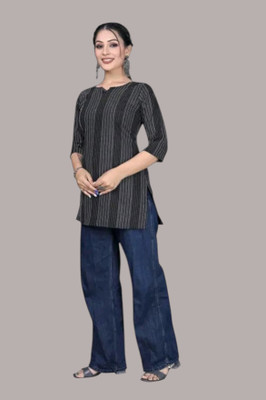 Icon Fashionmn Casual Self Design Women Grey Top