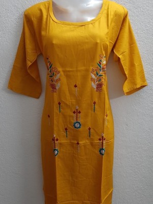 Ryn Girls Woven Design Ethnic Dress Kurta(Yellow)