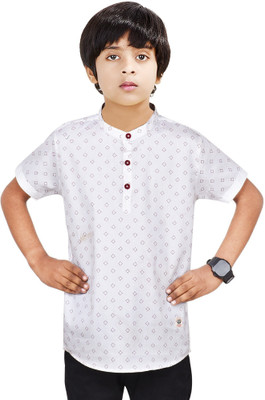 MADE IN THE SHADE Boys Printed Straight Kurta(White, Maroon)