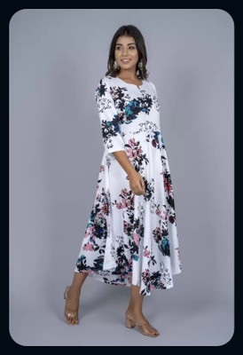RACHNA FASHION Women Printed Flared Kurta(White)