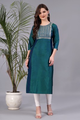 Gf Gul Fashion Women Embroidered Straight Kurta(Dark Green)