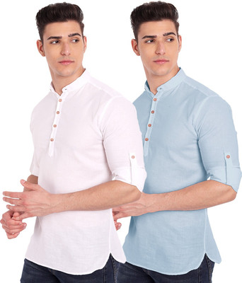HouseOfCommon Men Solid A-line Kurta(Light Blue)