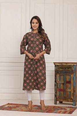 Myaza Women Floral Print A-line Kurta(Multicolor)