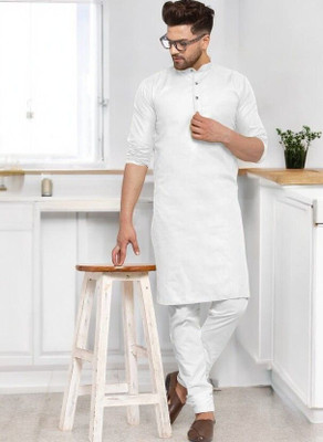 Krisha trend Men Solid Straight Kurta(White)