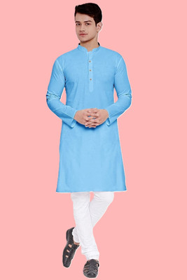 ART CURTAIN Men Solid Straight Kurta(Light Blue)