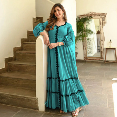 PASOYA Women Self Design A-line Kurta(Green)