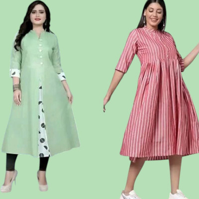 Rangrasiya Creation Women Printed Straight Kurta(Green, Pink)