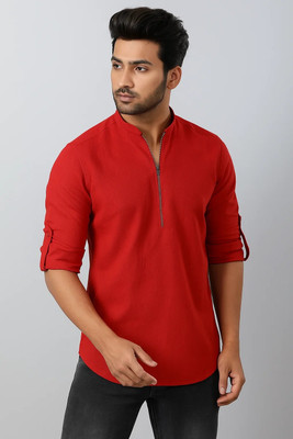 CROWNTAIL Men Solid Straight Kurta(Red)