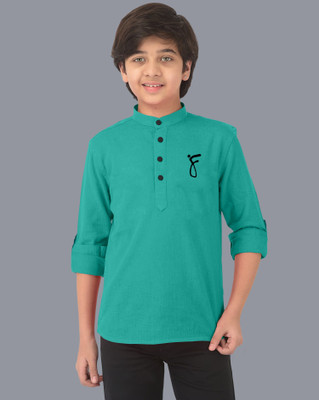 VTEXX Boys Solid Straight Kurta(Blue)