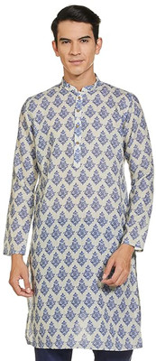 Yogendrakhumar Men Printed Straight Kurta(Blue, White)