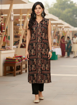 Sa Rasa Women Floral Print Straight Kurta(Multicolor)