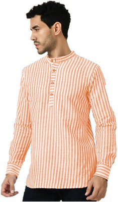 Twist99 Men Striped Asymmetric Kurta(Orange)