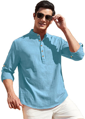 CROWNTAIL Men Solid Straight Kurta(Light Blue)