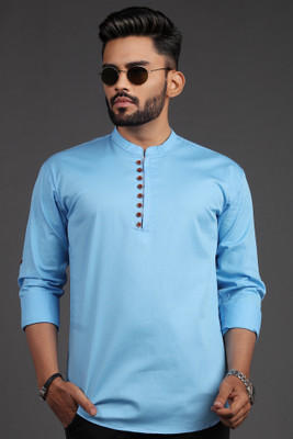 SANJU FASHION Men Solid Straight Kurta(Light Blue)