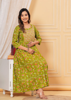 CLOTHYFUSION Women Printed A-line Kurta(Green)