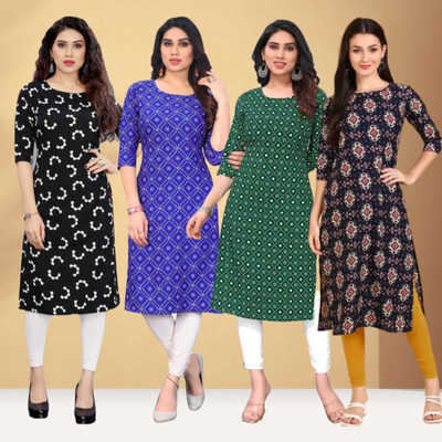 Hiral Women Printed Straight Kurta(Beige)