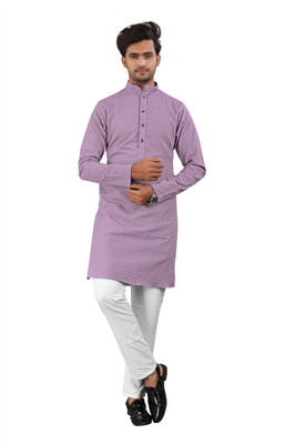 Parth Art Men Self Design, Solid A-line Kurta(Pink)