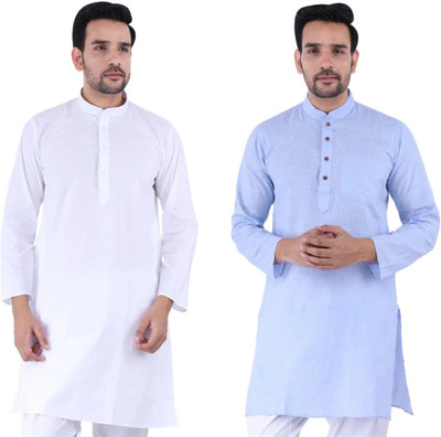 JEXI Men Solid Straight Kurta(White, Light Blue)