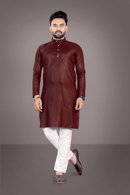 MENTIFIC Men Solid Straight Kurta(Maroon)
