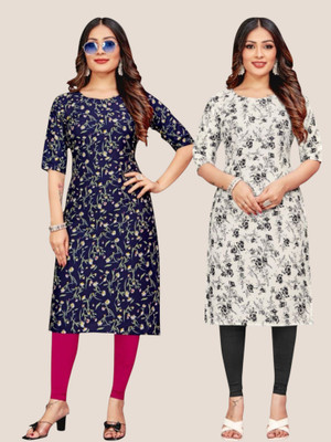 HouseOfCommon Women Embroidered Straight Kurta(Blue, White)