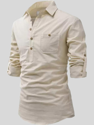 ReelerCart Men Solid A-line Kurta(Beige)