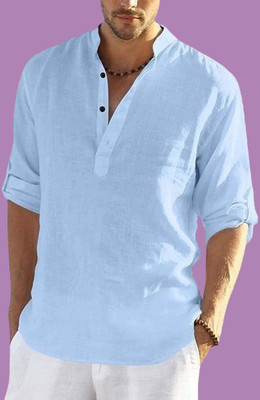 ZAKOD Men Solid Straight Kurta(Light Blue)