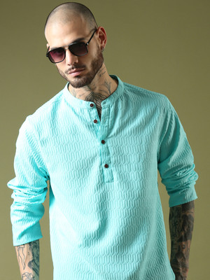 Voroxy Men Self Design Straight Kurta(Green)