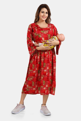 Lovira Women Printed Flared Kurta(Red)