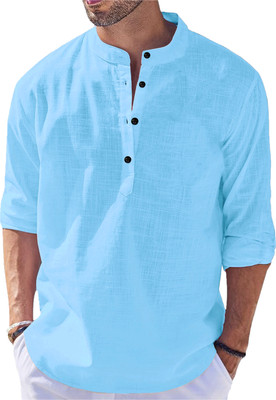 LIRMO Men Self Design Straight Kurta(Blue)