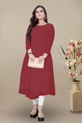 URUFASHIONMART Women Solid A-line Kurta(Maroon)