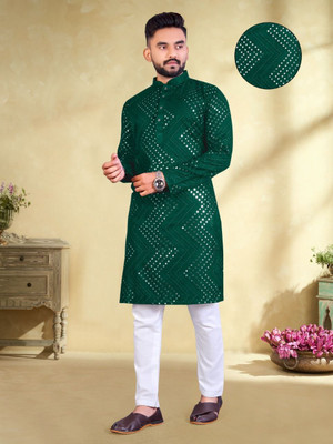 ZINKU FASHION Men Embroidered A-line Kurta(Green)