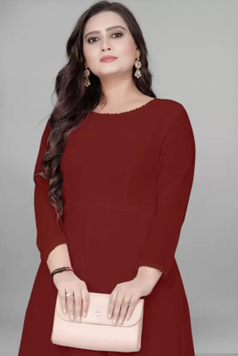 indofly Women Solid Anarkali Kurta(Maroon)