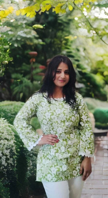 ASALA Women Floral Print A-line Kurta(Green, White)