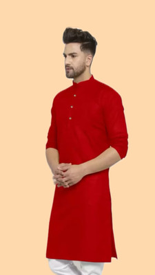 HouseOfCommon Men Solid A-line Kurta(Red)